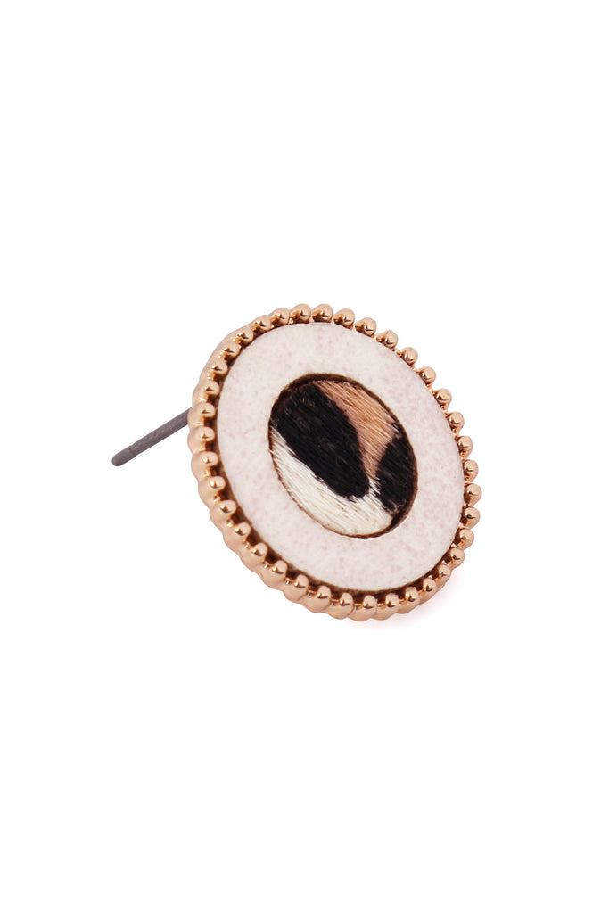 ANIMAL PRINT LEATHER ROUND TWO TONE POST EARRINGS