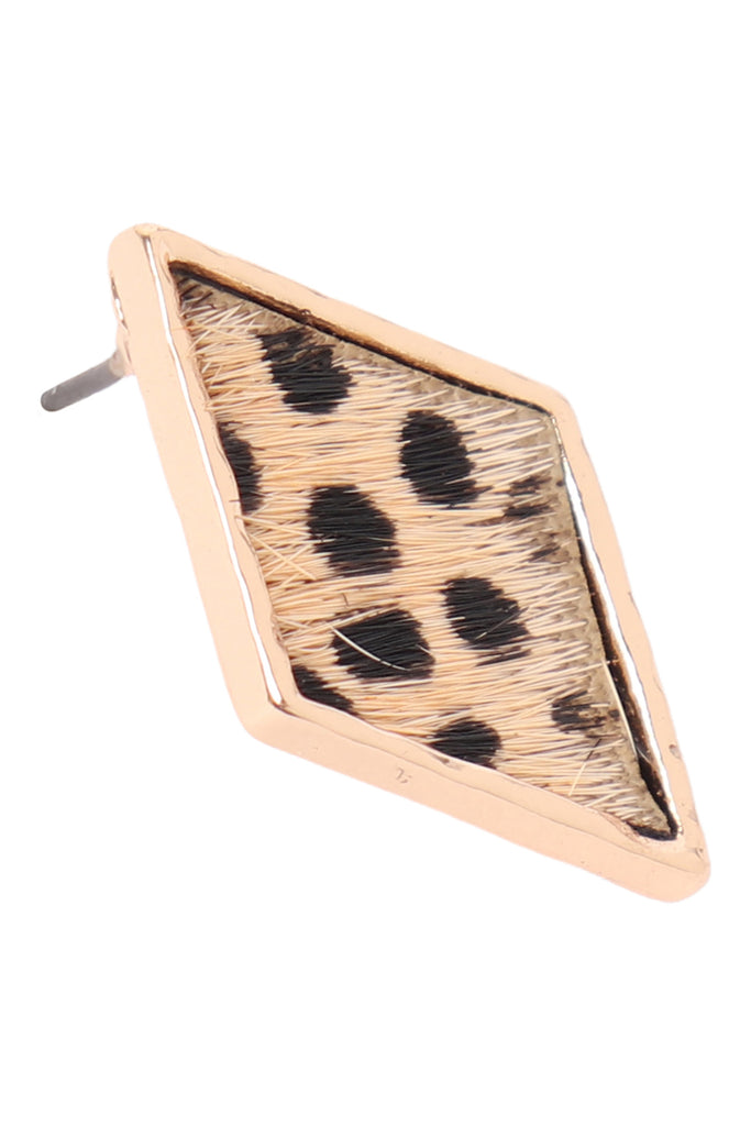 GENUINE LEATHER ANIMAL PRINT DIAMOND POST EARRINGS