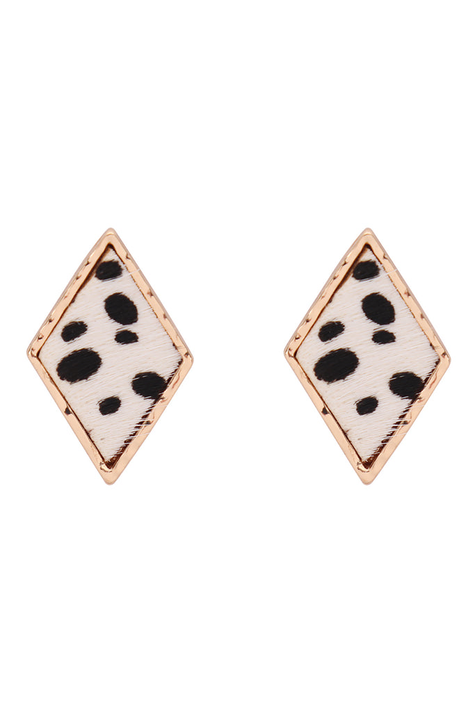 GENUINE LEATHER ANIMAL PRINT DIAMOND POST EARRINGS