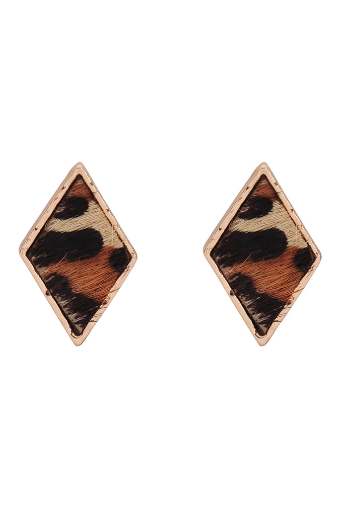 GENUINE LEATHER ANIMAL PRINT DIAMOND POST EARRINGS