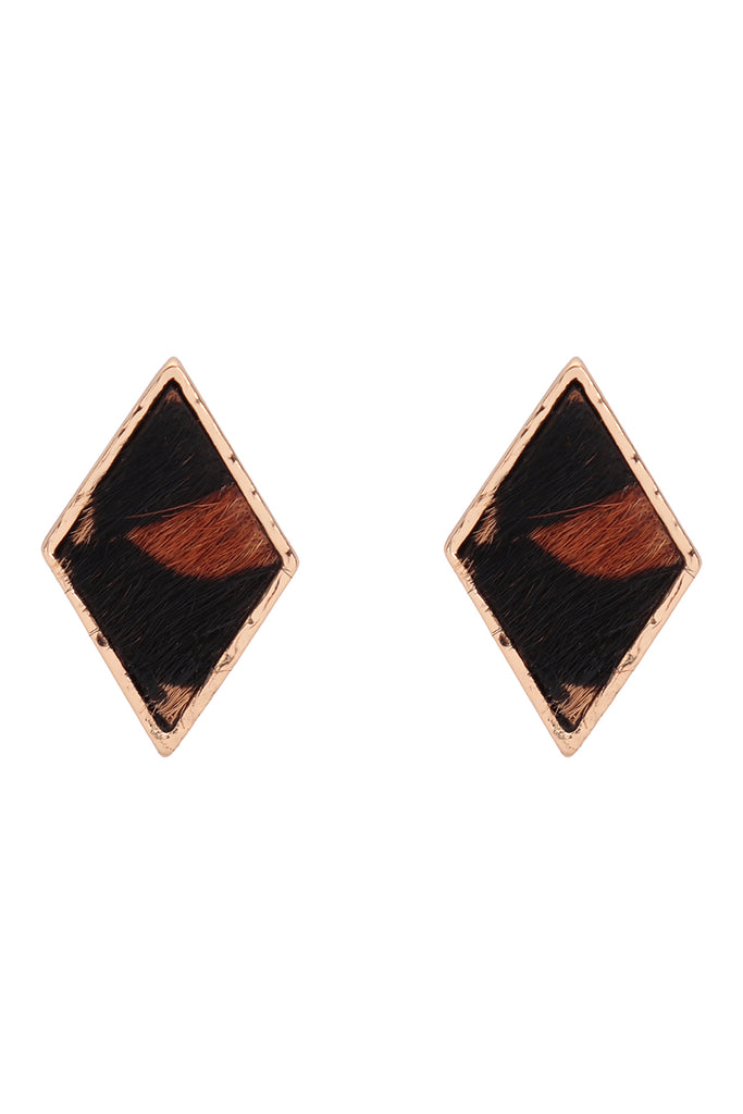 GENUINE LEATHER ANIMAL PRINT DIAMOND POST EARRINGS