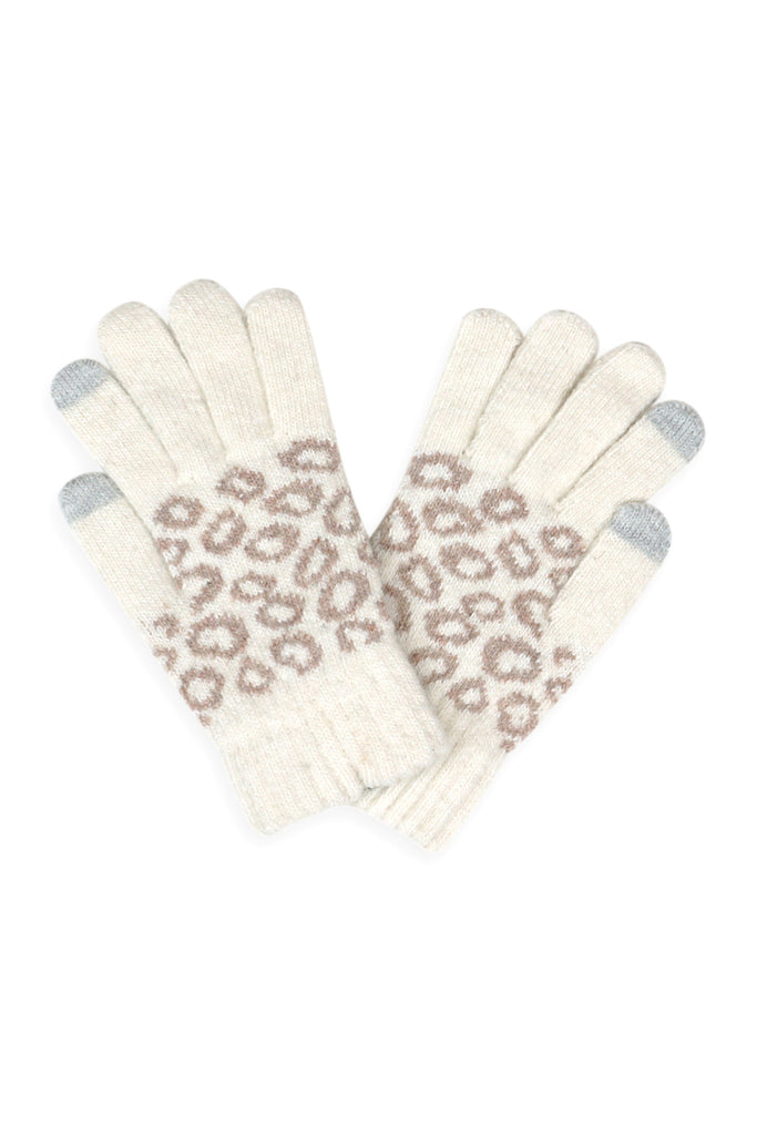 LEOPARD KNIT SMART TOUCH GLOVES