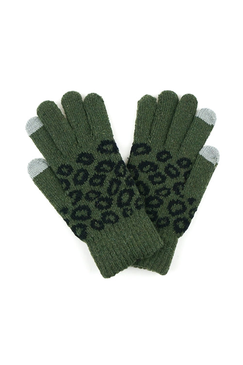 LEOPARD KNIT SMART TOUCH GLOVES