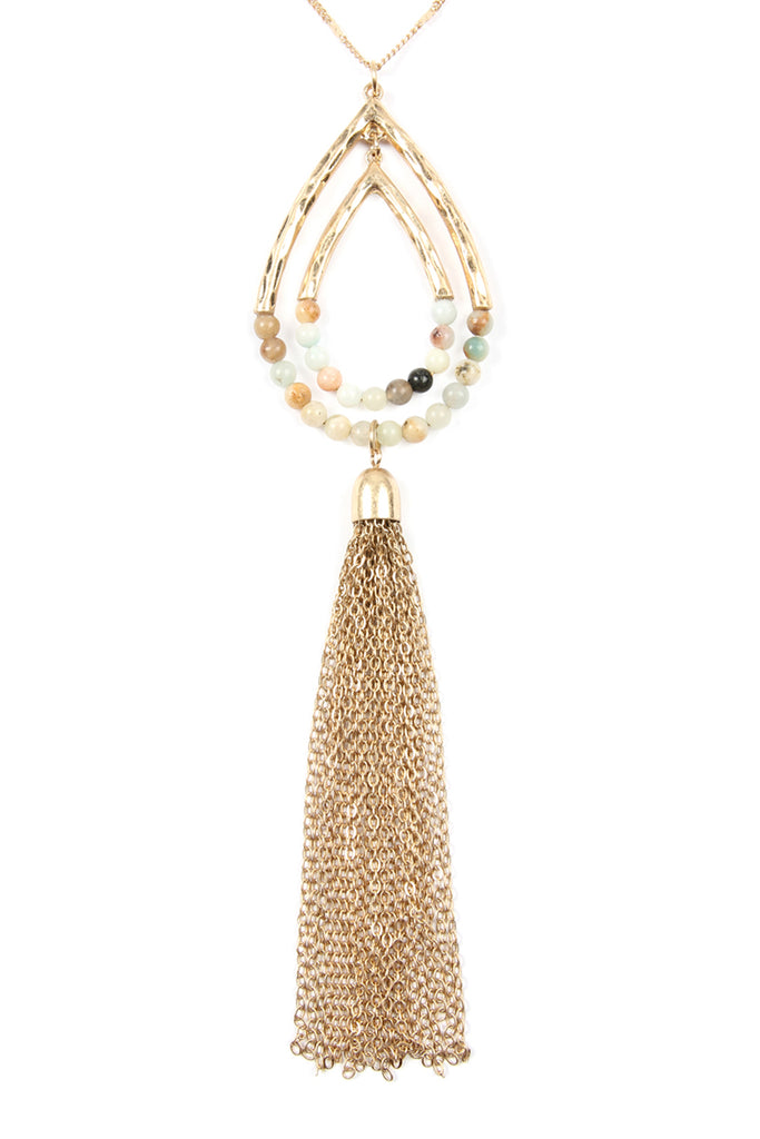 Chain Hammered Teardrop Pendant Necklace