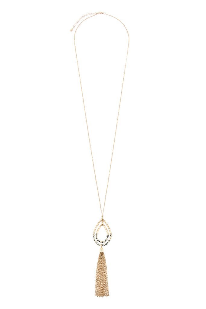Chain Hammered Teardrop Pendant Necklace