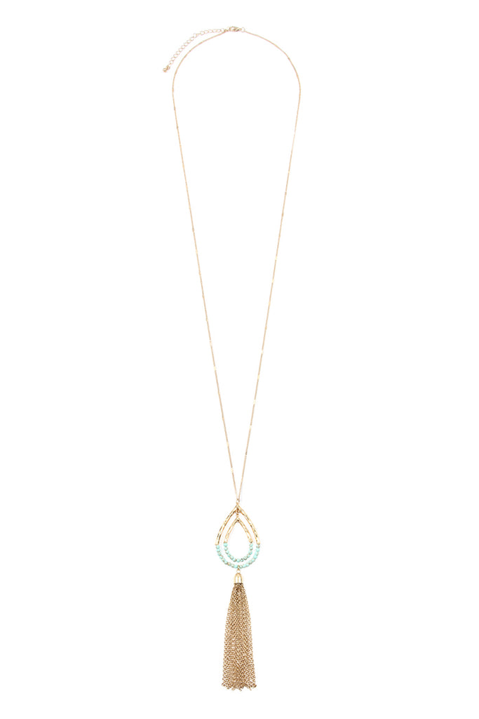 Chain Hammered Teardrop Pendant Necklace