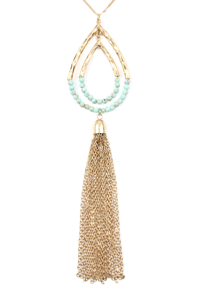 Chain Hammered Teardrop Pendant Necklace
