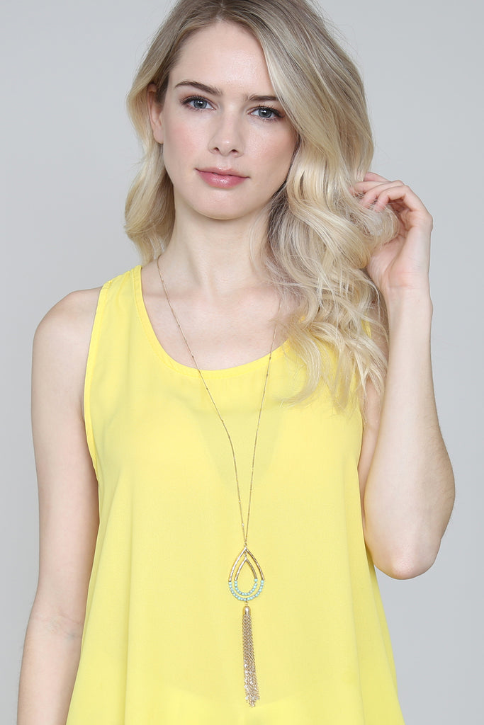 Chain Hammered Teardrop Pendant Necklace