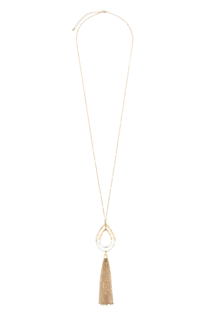Chain Hammered Teardrop Pendant Necklace