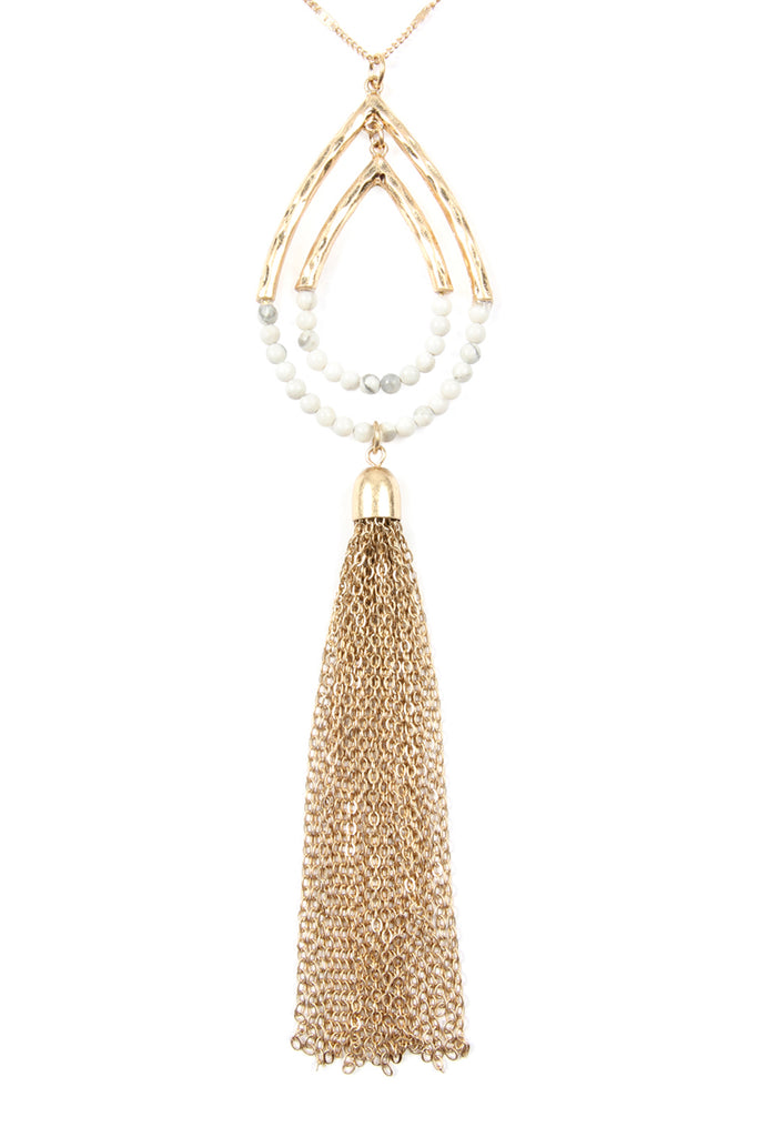 Chain Hammered Teardrop Pendant Necklace