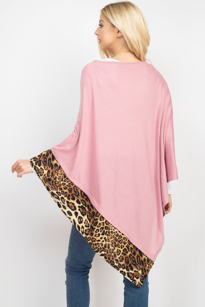 MS0089 - ALL YEAR ROUND LEOPARD TRIM SOLID PONCHO