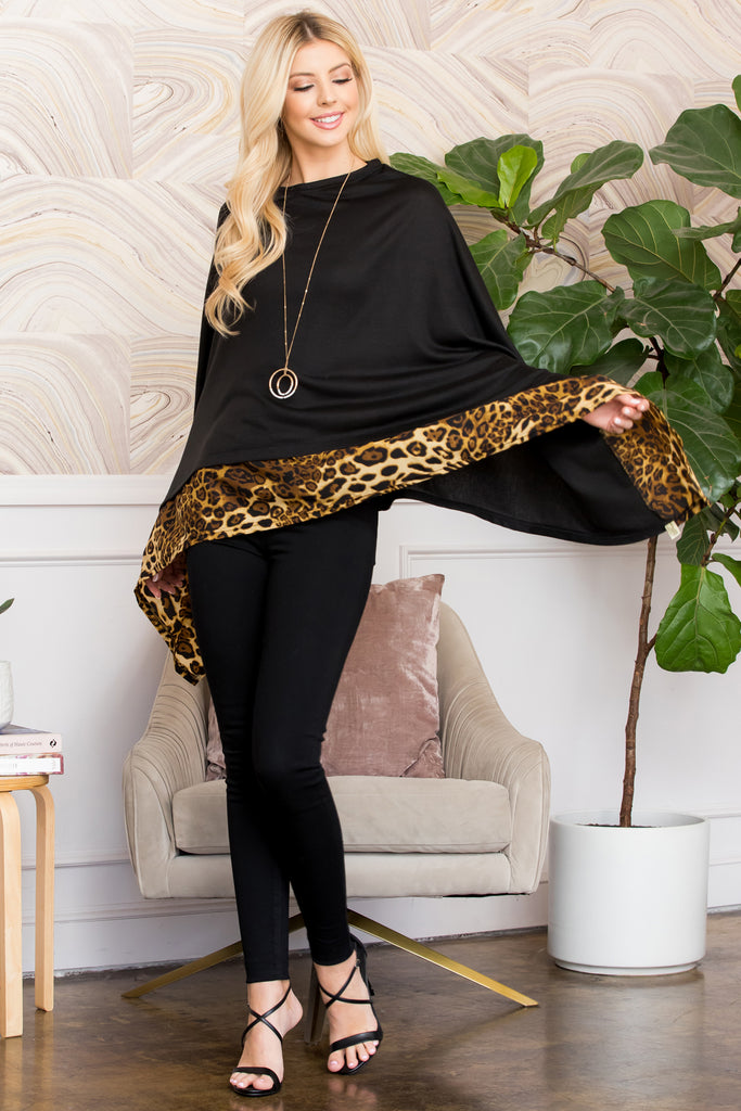 MS0089 - ALL YEAR ROUND LEOPARD TRIM SOLID PONCHO