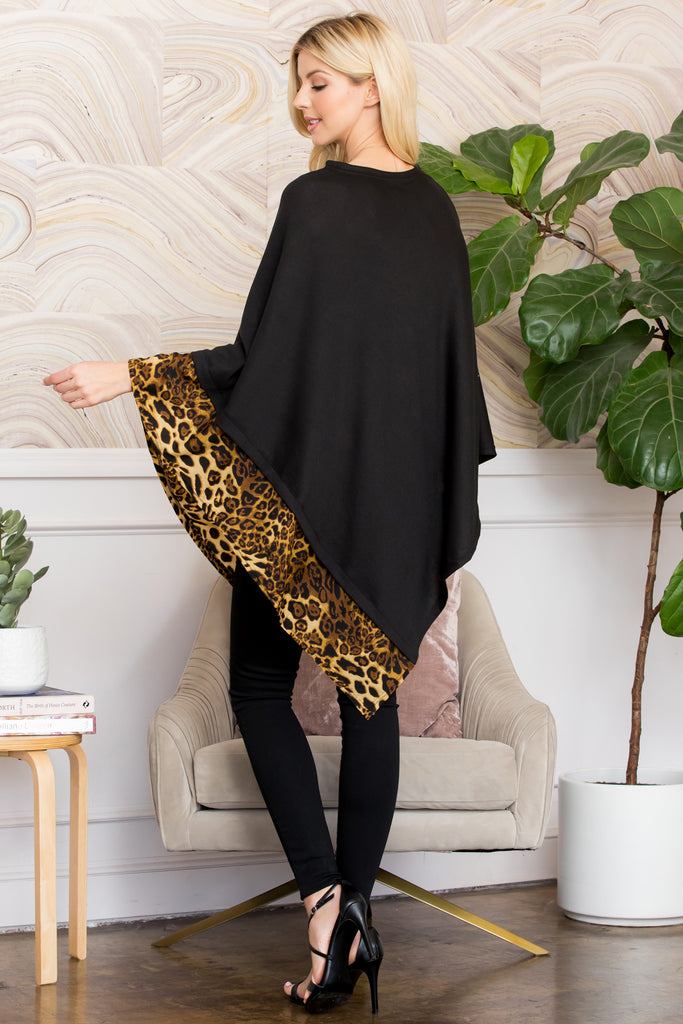 MS0089 - ALL YEAR ROUND LEOPARD TRIM SOLID PONCHO