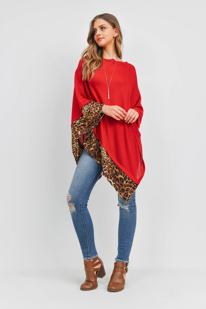 MS0089 - ALL YEAR ROUND LEOPARD TRIM SOLID PONCHO
