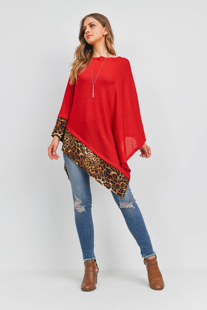 MS0089 - ALL YEAR ROUND LEOPARD TRIM SOLID PONCHO