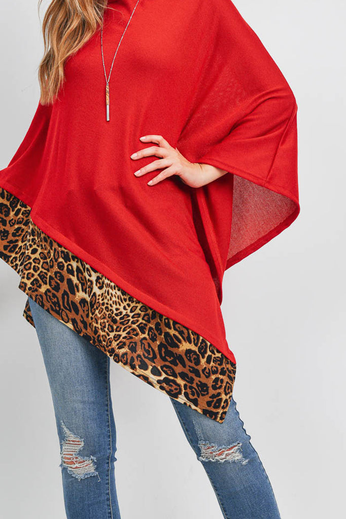 MS0089 - ALL YEAR ROUND LEOPARD TRIM SOLID PONCHO