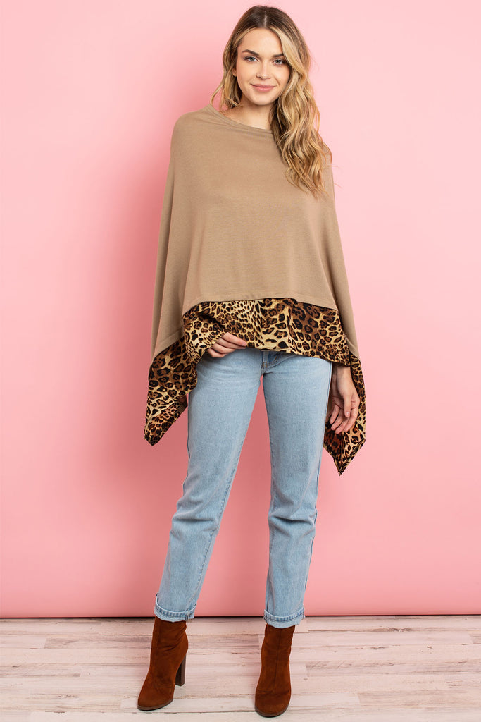 MS0089 - ALL YEAR ROUND LEOPARD TRIM SOLID PONCHO