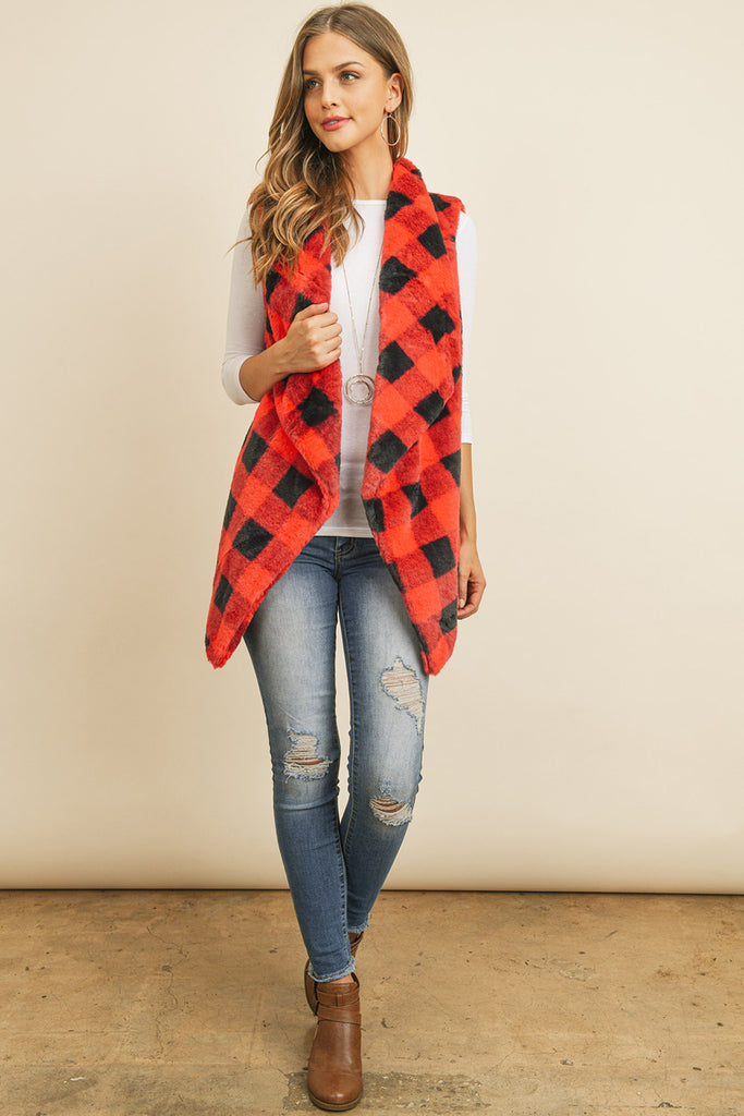 MS0137RD - RED BUFFALO PLAID POCKET VEST
