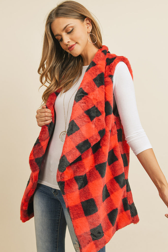 MS0137RD - RED BUFFALO PLAID POCKET VEST