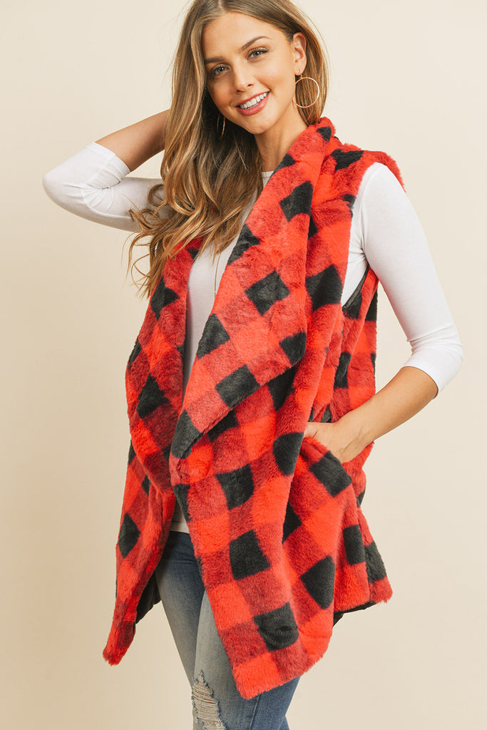 MS0137RD - RED BUFFALO PLAID POCKET VEST