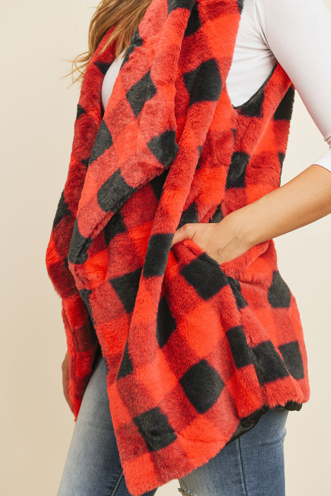 MS0137RD - RED BUFFALO PLAID POCKET VEST