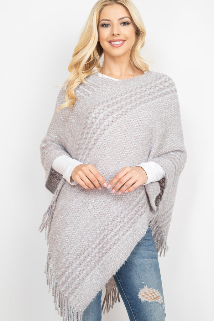 MS0197 - STRIPED KNIT TASSEL PONCHO