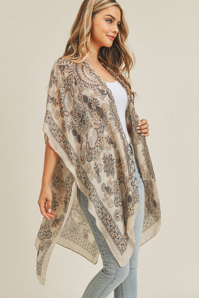 BOHEMIAN PRINT OPEN FRONT KIMONO