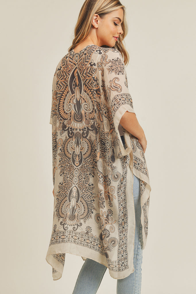 BOHEMIAN PRINT OPEN FRONT KIMONO