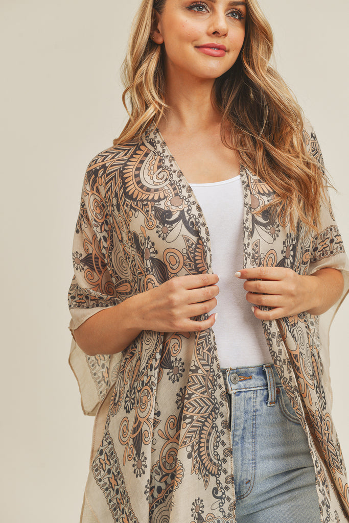 BOHEMIAN PRINT OPEN FRONT KIMONO