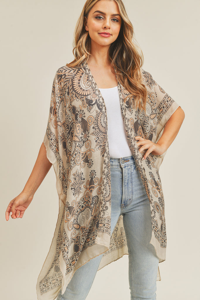 BOHEMIAN PRINT OPEN FRONT KIMONO