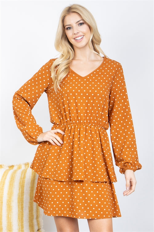 Polka Dot Puff Sleeve Ruffle Hem Dress