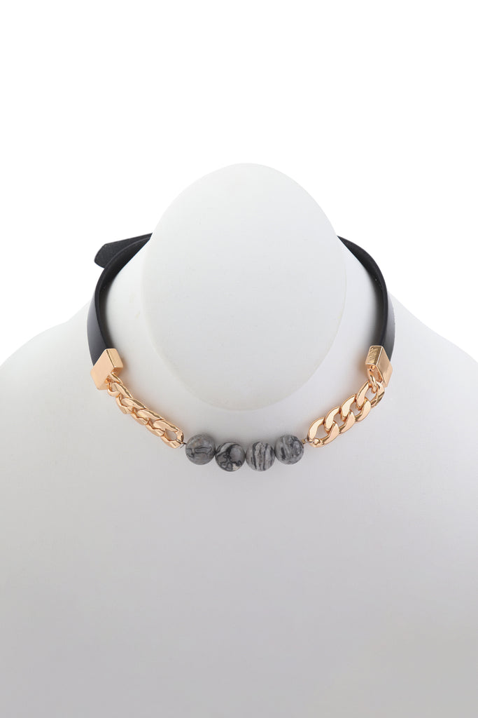 STONE CHARM LONG LEATHER-CHAIN BRACELET