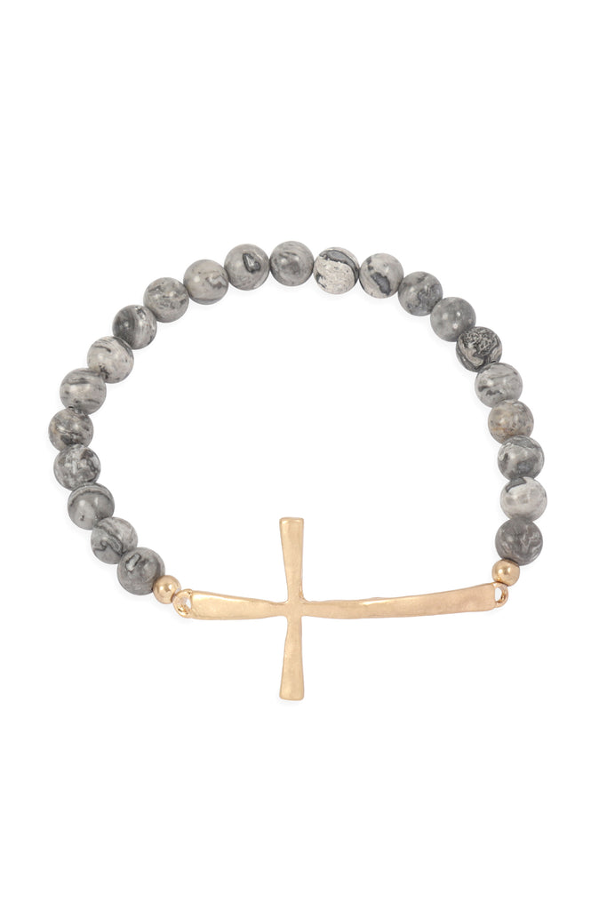 CROSS CHARM NATURAL STONE BEADS BRACELET