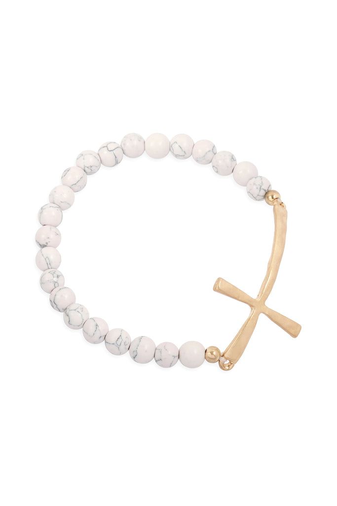 CROSS CHARM NATURAL STONE BEADS BRACELET