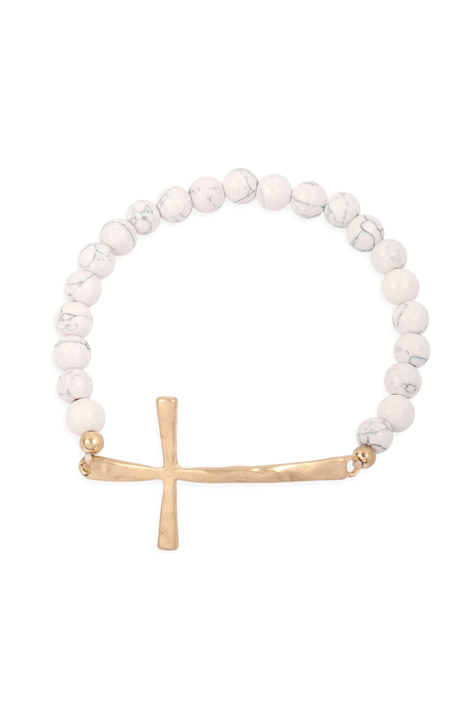 CROSS CHARM NATURAL STONE BEADS BRACELET
