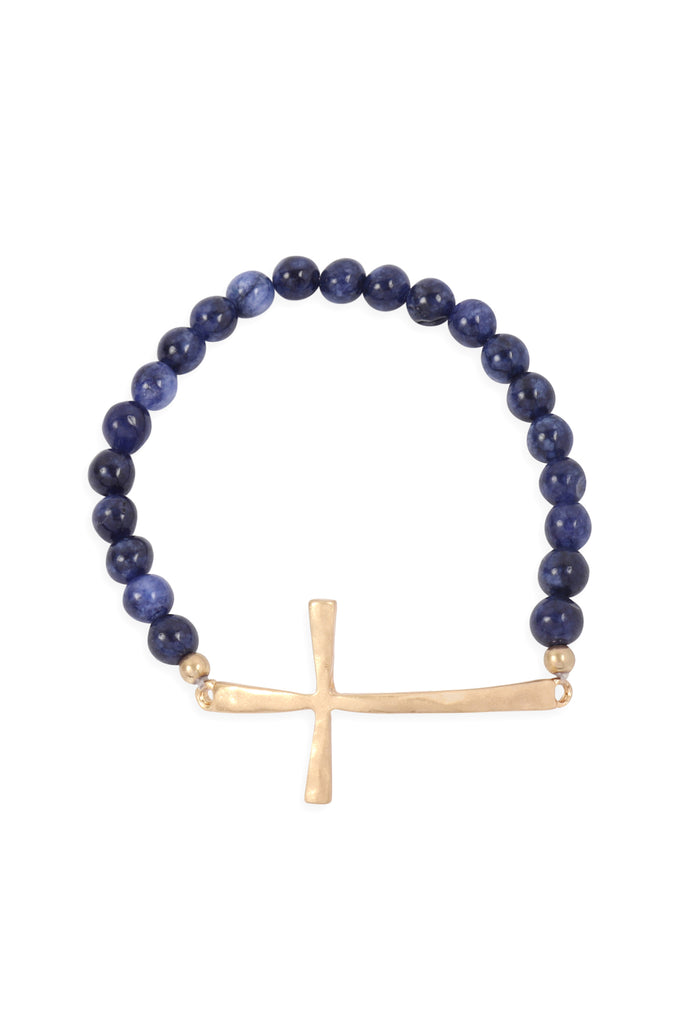 CROSS CHARM NATURAL STONE BEADS BRACELET