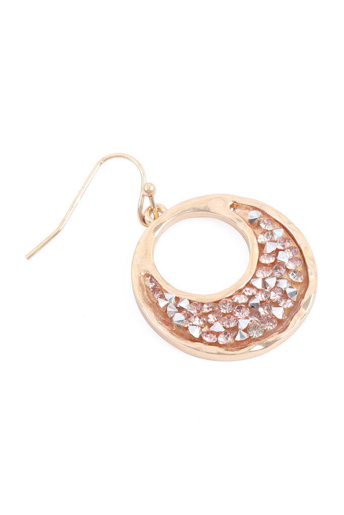 MYE1198 - OPEN ROUND GLITTER FACETED DANGLE HOOK EARRINGS