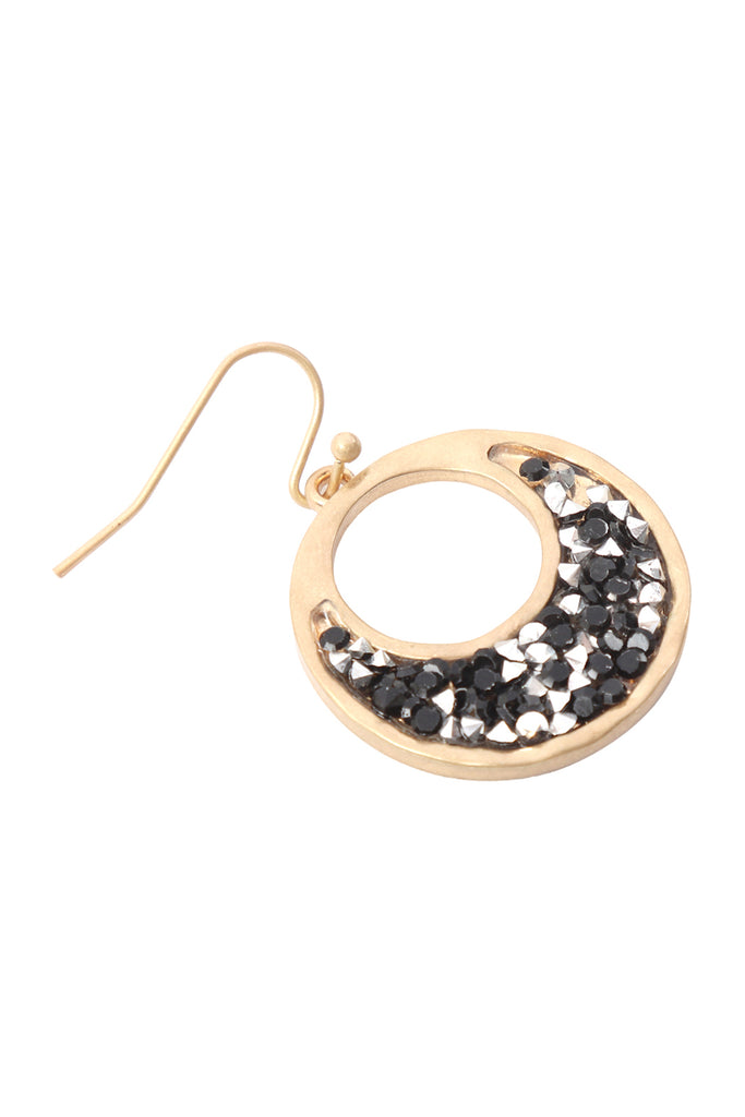 MYE1198 - OPEN ROUND GLITTER FACETED DANGLE HOOK EARRINGS