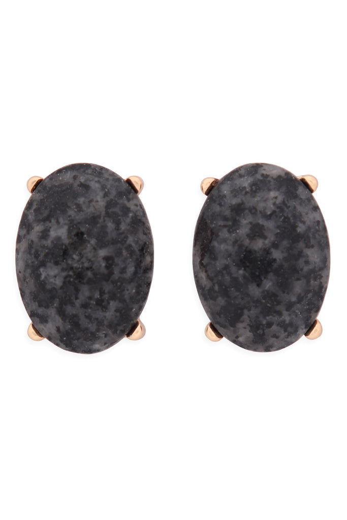 FACETED OVAL STONE POST EARRINGS