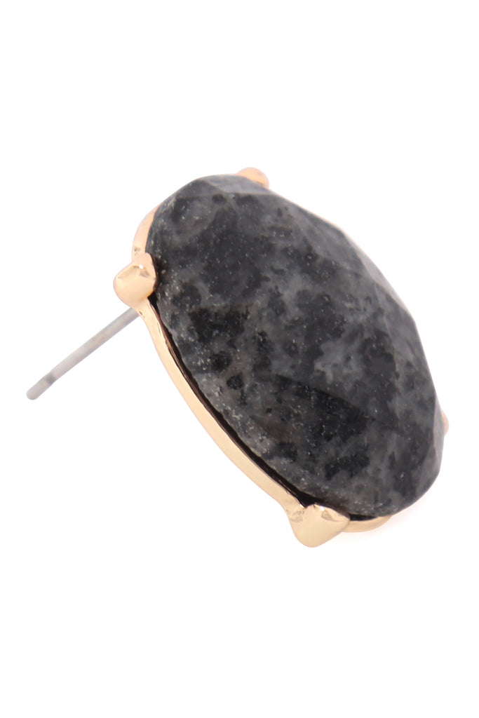 FACETED OVAL STONE POST EARRINGS