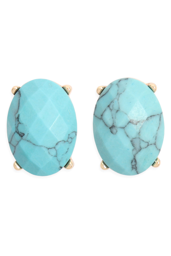 FACETED OVAL STONE POST EARRINGS