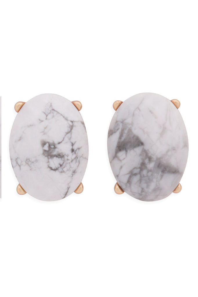 FACETED OVAL STONE POST EARRINGS