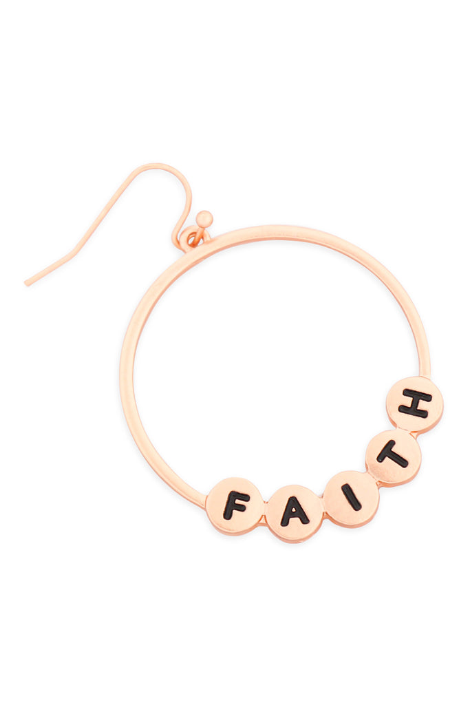 MYE1399MGFT - "FAITH" CHARM HOOP DROP EARRINGS