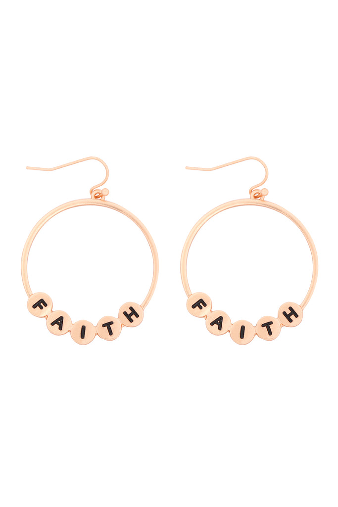 MYE1399MGFT - "FAITH" CHARM HOOP DROP EARRINGS