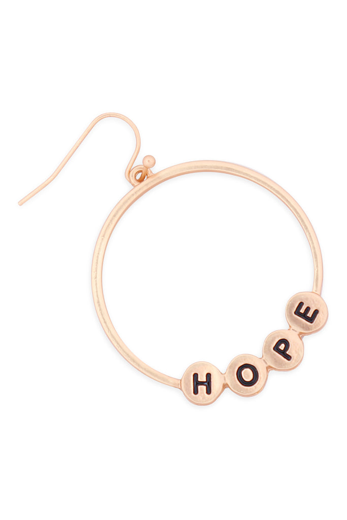 MYE1399MGHP - "HOPE" CHARM HOOP DROP EARRINGS