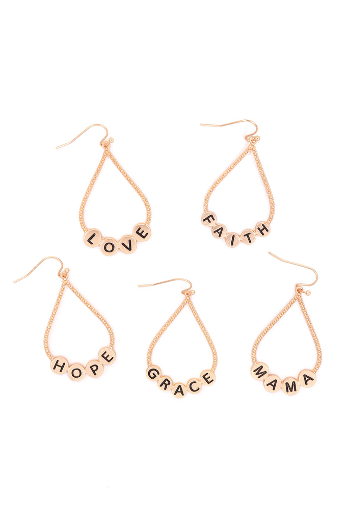 MYE1400MGLO - "LOVE" CHARM TEARDROP EARRINGS