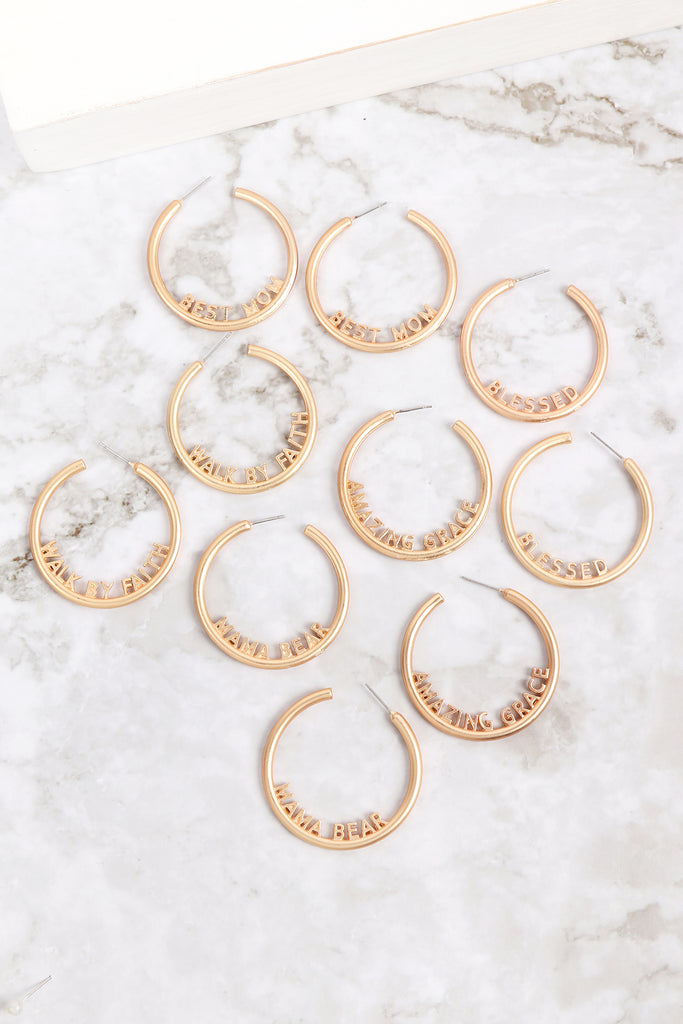 "MAMA" LETTER ROUNDED HOOP EARRINGS