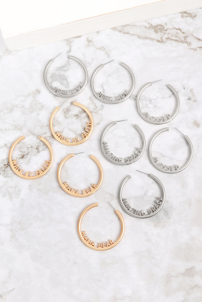 "MAMA" LETTER ROUNDED HOOP EARRINGS