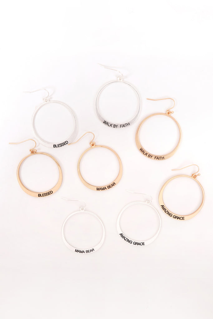 MYE1412MGFT - "WALK BY FAITH" PINCHED HOOP DROP EARRINGS