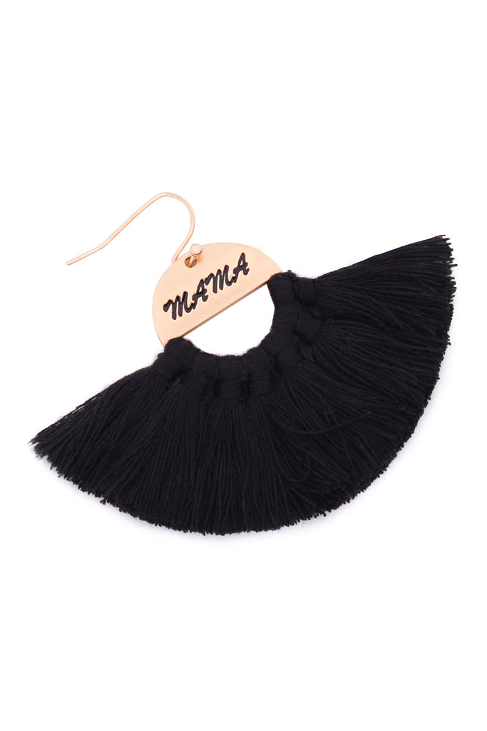 "MAMA" ETCHED FAN TASSEL EARRINGS